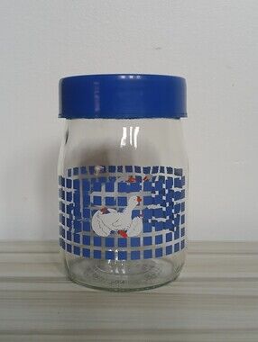 Vtg 1982 Carlton Glass Country Goose Geese 1 Liter Canister Jar Blue Gingham